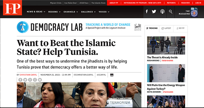 Want to Beat the Islamic State? Help Tunisia, Christian Caryle. Foreign Policy.